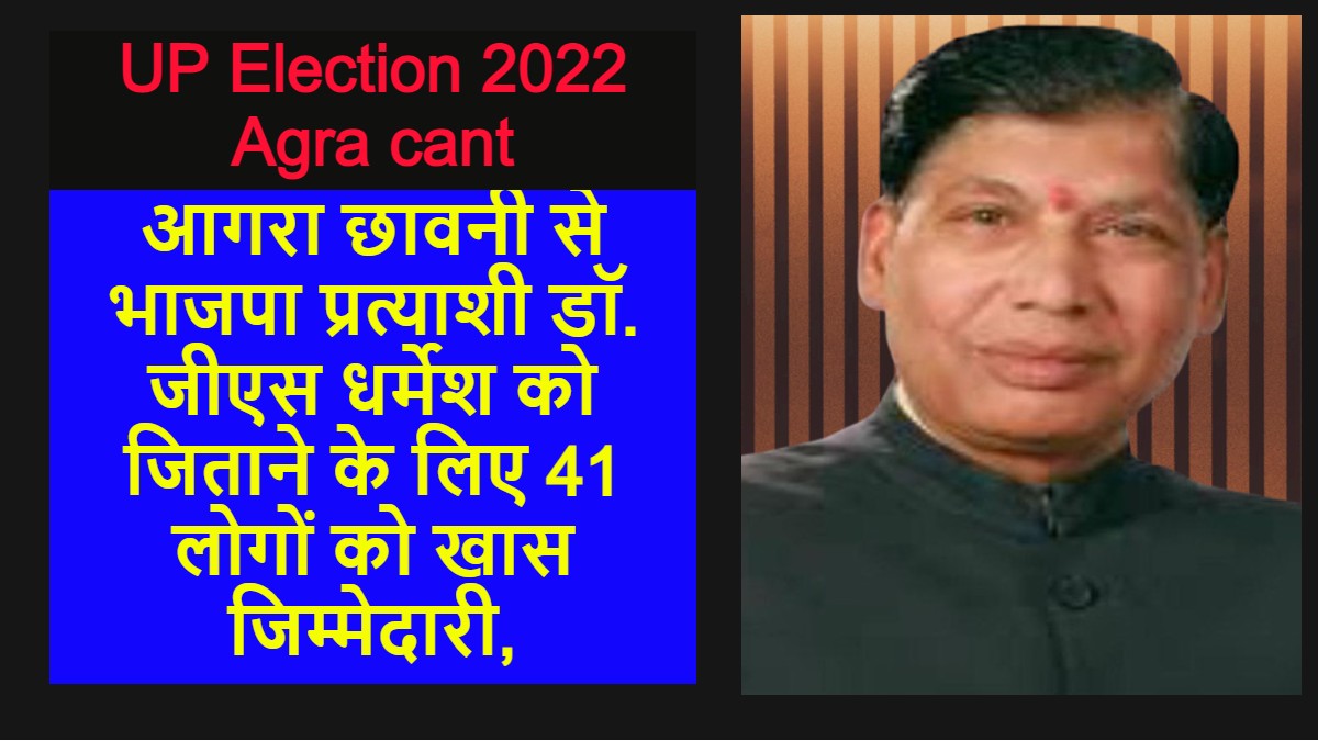 UP Election 2022 आगरा छावनी से भाजपा प्रत्याशी डॉ. जीएस धर्मेश को जिताने के लिए 41 लोगों को खास जिम्मेदारी, जानिए केशो मेहरा क्या करेंगे