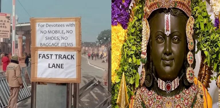 रामलला का दर्शन करने के लिए श्रद्धालुओं के लिए नई व्यवस्था लागू, फास्ट ट्रैक लेन का संकेतक भी लगाया
