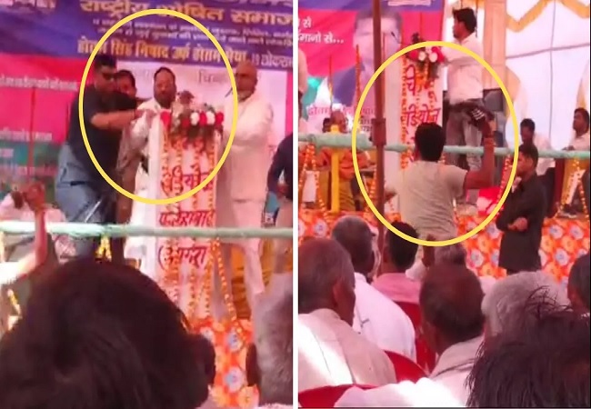 स्वामी प्रसाद मौर्य के मंच पर फेंका गया जूता, भाषण के दौरान हुआ हमला,आरोपी युवक गिरफ्तार