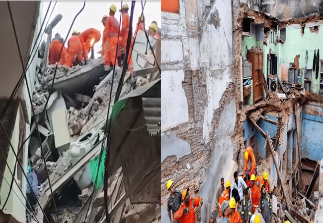 काशी विश्वनाथ मंदिर के पास दो मकान भरभरा गिरे; मलबे में आठ लोग दबे… एक महिला की मौत